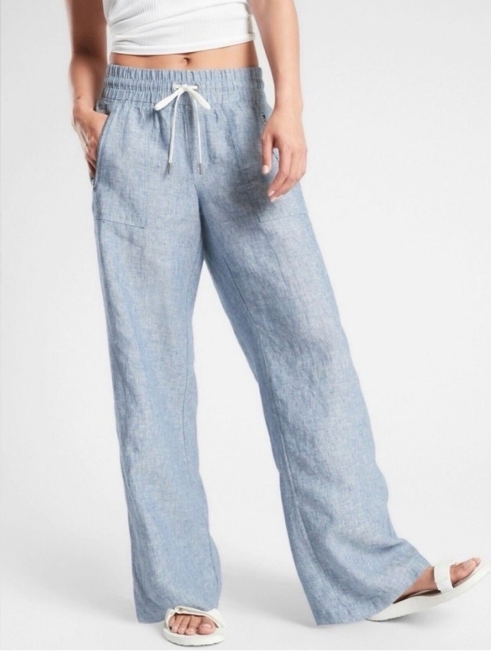 Athleta Light Blue Linen Track Pants